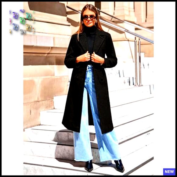 Wool Pea Coat Double Breasted Long Overcoat Trench Classic Elegant Winter - Picture 3 of 7